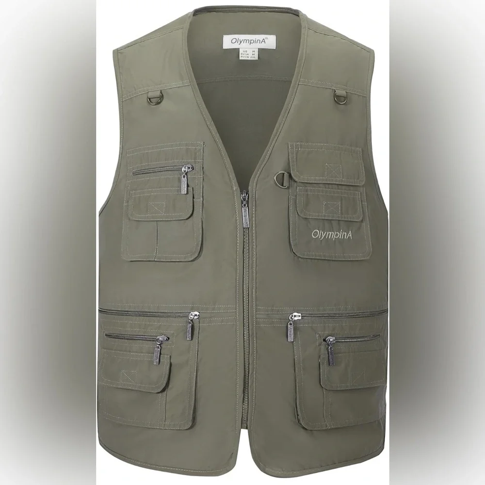 Olympina Men's Multiple Pockets Outdoor Fishing Travel Safari Vest Jacket